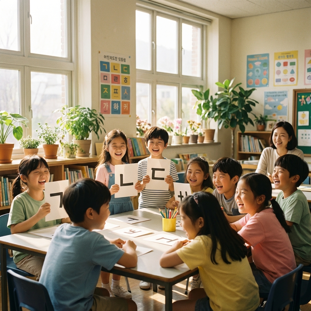 Kids learning Korean joyfully